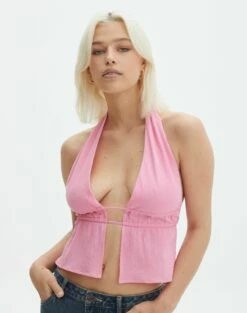 Linen Blend Halter Vest Top -Glassons Store ainsley apron blouse gimme guava front bv108528tex