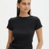 Ribbed Crew Neck Tee -Glassons Store angeles rib baby t shirt black front ts119559ocot