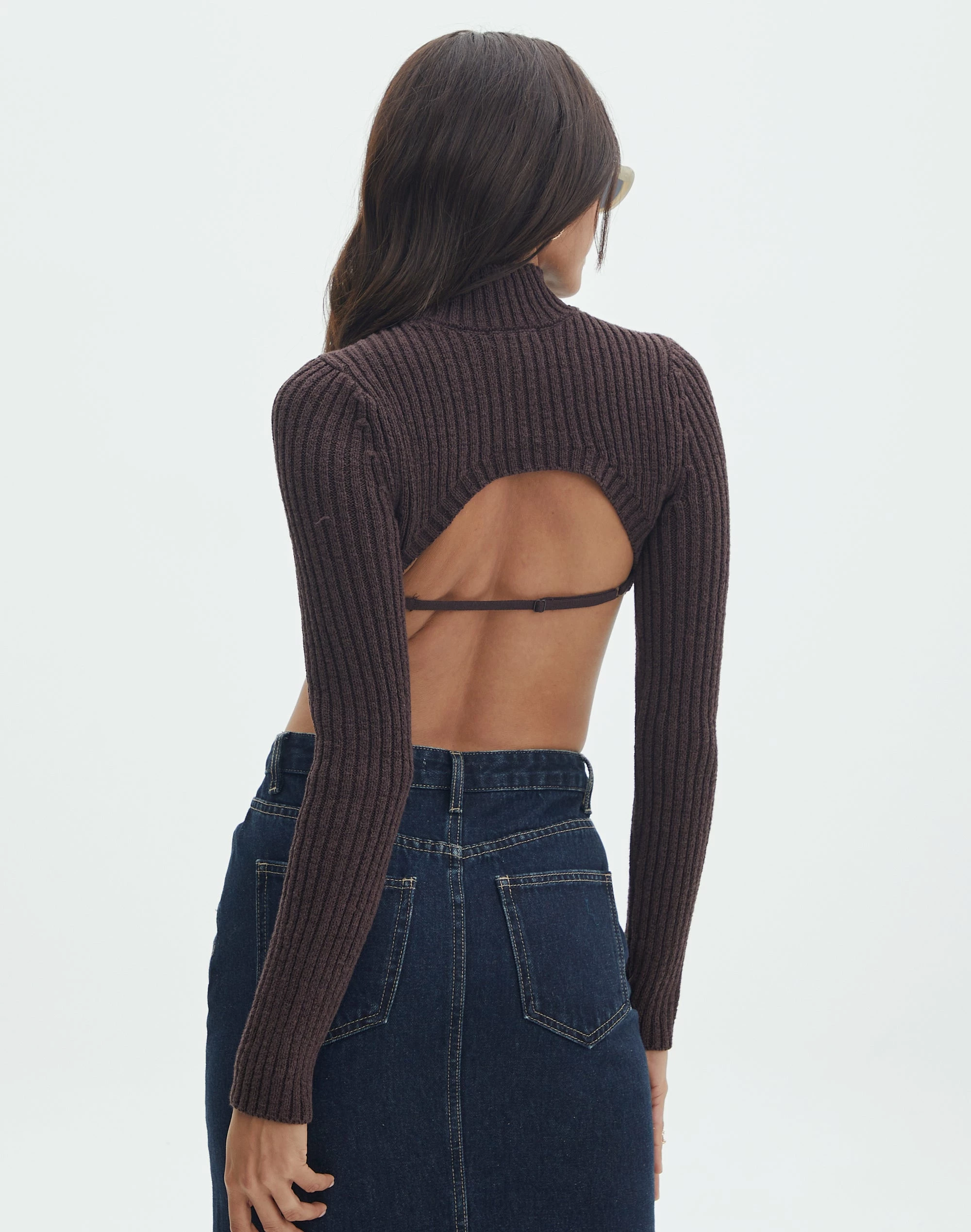 Cropped High Neck Backless Long Sleeve Knit Top 10 Cropped High Neck Backless Long Sleeve Knit Top - Image 8