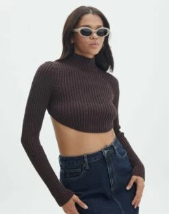 Cropped High Neck Backless Long Sleeve Knit Top 27 Cropped High Neck Backless Long Sleeve Knit Top -Glassons Store bearman backless funnel top its soy cute front kl111146knt