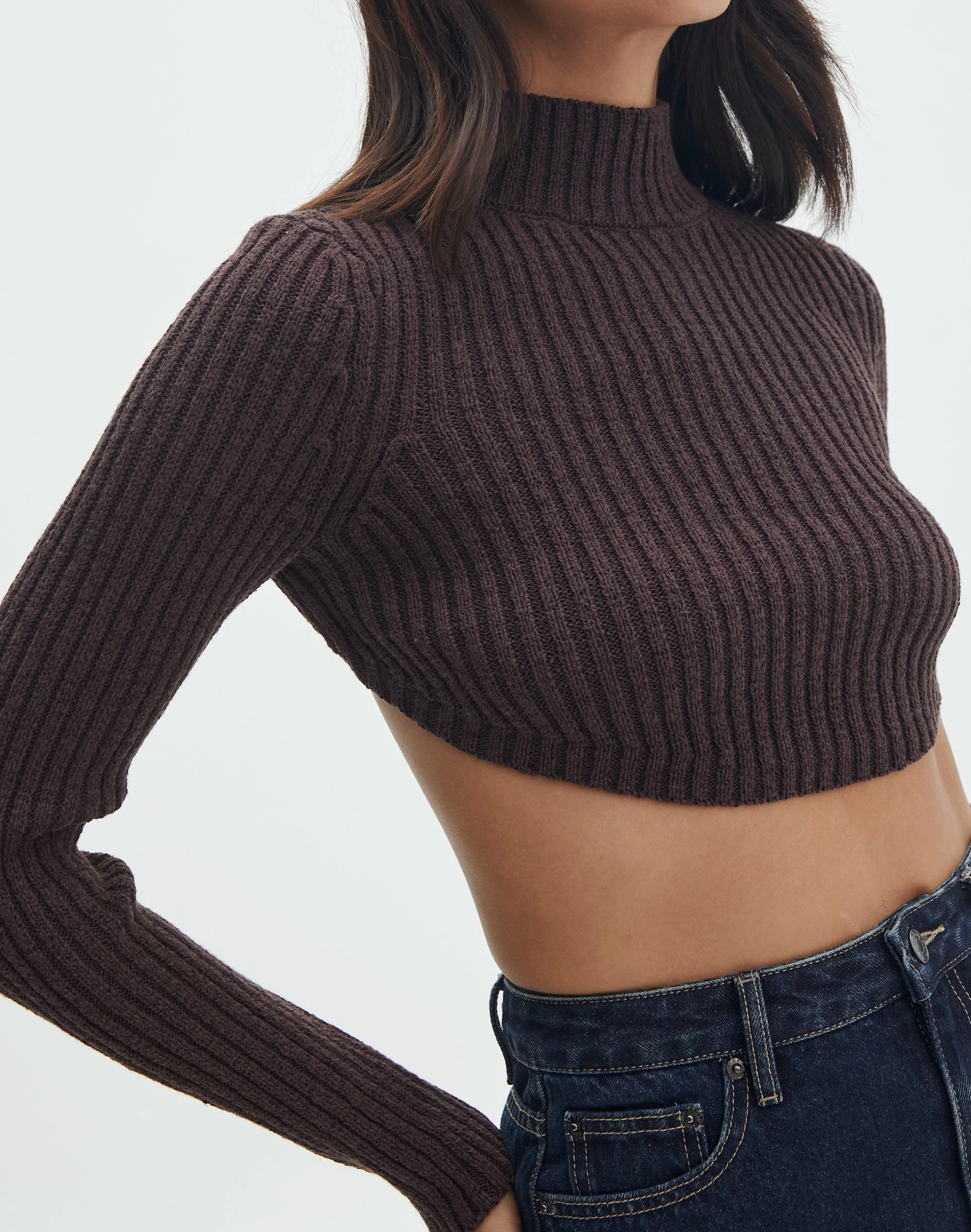 Cropped High Neck Backless Long Sleeve Knit Top 11 Cropped High Neck Backless Long Sleeve Knit Top - Image 9