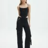 Satin Zip Pocket Cargo Pants -Glassons Store bella satin cargo pants black front pw106522sat