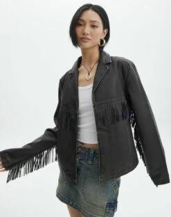 Faux Leather Tassel Jacket