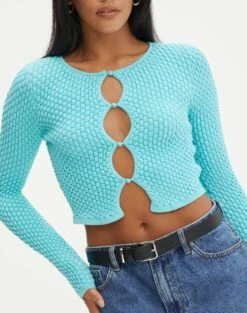 Bubble Stitch Long Sleeve Button Up Top 35 Bubble Stitch Long Sleeve Button Up Top -Glassons Store bobby bubble stitch cardi aqua siren imageback kc106197knt