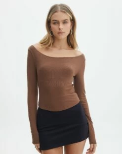 Boat Neck Long Sleeve Top -Glassons Store bonnie boat neck deep umber front tl93310vis