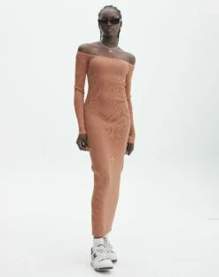 Ribbed Off Shoulder Long Sleeve Maxi Dress 27 Ribbed Off Shoulder Long Sleeve Maxi Dress -Glassons Store boston bardot knit dress slice of cake front kd109828rib 1