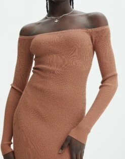 Ribbed Off Shoulder Long Sleeve Maxi Dress 30 Ribbed Off Shoulder Long Sleeve Maxi Dress -Glassons Store boston bardot knit dress slice of cake imageback kd109828rib
