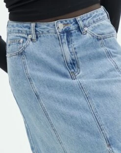 Front Split Denim Maxi Skirt -Glassons Store california split front denim maxi skirt riley vintage wash imageback sl117834dnm