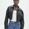 Cropped Faux Leather Bomber Jacket -Glassons Store camryn cropped pu bomber jacket black front jw75420pu 1
