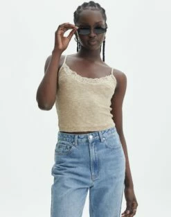 Ringspun Low Rise Denim Skirt -Glassons Store candice lace trim knit cami neutralgold front kv110820knt