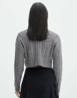 Cable Knit Long Sleeve Crop Top -Glassons Store capricorn cable knit top grey marle back kl55029knt