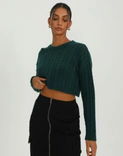 Cable Knit Long Sleeve Crop Top -Glassons Store capricorn cable knit top ivy league front kl55029knt 3