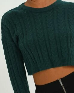 Cable Knit Long Sleeve Crop Top -Glassons Store capricorn cable knit top ivy league imageback kl55029knt