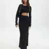 Cut Out Long Sleeve Side Split Maxi Dress -Glassons Store carden cut out maxi dress black front kd105194knt 5