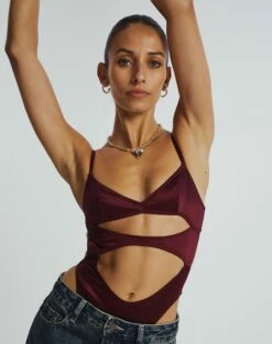 Cut Out Satin Bodysuit -Glassons Store cartia cut out bodysuit cherry oh detail tb106803sat