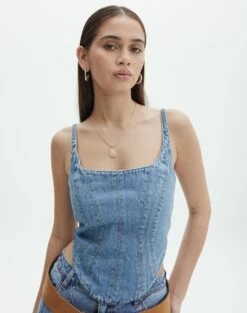 Denim Panelled Strapless Corset 33 Denim Panelled Strapless Corset -Glassons Store co arizona denim corset riley vintage wash front bv102322rdnm