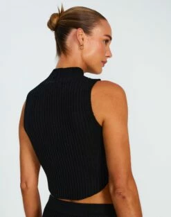 High Neck Curve Hem Knit Tank Top -Glassons Store co astor knit black back kv109477knt