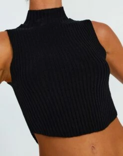 High Neck Curve Hem Knit Tank Top -Glassons Store co astor knit black imageback kv109477knt