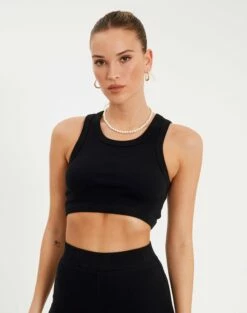 V Neck Tank -Glassons Store co bhaddie rib tank black front tv54957rib 5