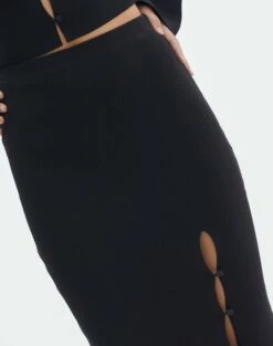 Ribbed Knit Button Side Maxi Skirt -Glassons Store co darby button down knit midi skirt black imageback sl109336knt