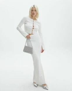 Ribbed Knit Button Side Maxi Skirt