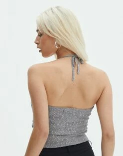 Knit Sequin Halter Top 24 Knit Sequin Halter Top -Glassons Store co glinda glitz halter knit top silver metallic back kv124876met