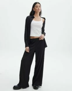 Stitch Detail Faux Leather Pant -Glassons Store co gloria textured pants black front pw127549tex
