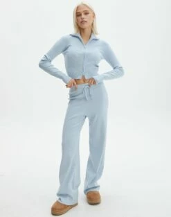 Long Sleeve Zip Through Knit Top -Glassons Store co harriet wide leg knit pants blue bubble front pw53795knt