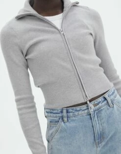 Long Sleeve Zip Through Knit Top -Glassons Store co harriet zip thru cardi pale grey marle imageback kc90296knt