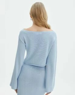 Off Shoulder Flare Long Sleeve Knit -Glassons Store co lardee knit top ice cap back kl127172cot