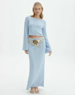 Off Shoulder Flare Long Sleeve Knit -Glassons Store co lardee knit top ice cap full kl127172cot