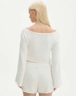 Off Shoulder Flare Long Sleeve Knit -Glassons Store co lardee knit top white back kl127172cot