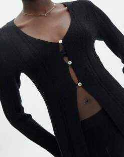 Sheer Ladder Knit Button Up Top -Glassons Store co lidia laddered long line black imageback kc123985knt