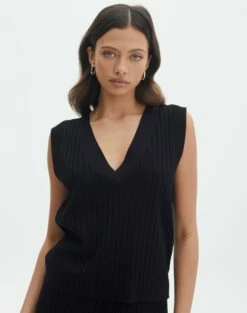 Rib Knit V Neck Vest -Glassons Store co litzy rib vest black front kv155579knt