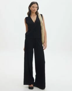 Rib Knit V Neck Vest -Glassons Store co litzy rib vest black full kv155579knt