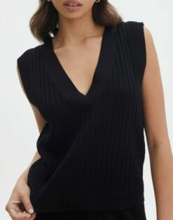 Rib Knit V Neck Vest -Glassons Store co litzy rib vest black imageback kv155579knt