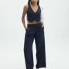 Mid Rise Pinstripe Wide Leg Pant