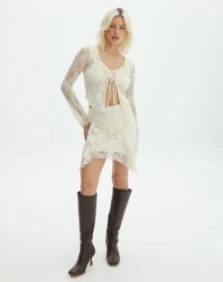 Tiered Asymmetric Lace Mini Skirt 27 Tiered Asymmetric Lace Mini Skirt -Glassons Store co lotus mini skirt bad to the bone detail ss116576lac