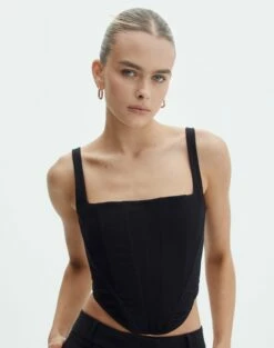 Lace Up Detailed Corset Top -Glassons Store co marly corset blouse black front bv91174pln