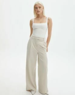 High Waist Relaxed Tailored Pant -Glassons Store co marly wide leg pant oh natural front pw71767pln 5