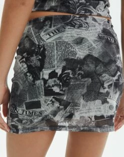 Print Mesh Mini Skirt -Glassons Store co meshka mesh mini skirt newsprint back ss151478prt