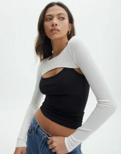 Ribbed Knit Long Sleeve Shrug -Glassons Store co midas shrug milk front kl54070cre