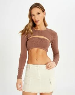 Ribbed Knit Long Sleeve Shrug -Glassons Store co midas shrug shiitake front kl54070cre 2