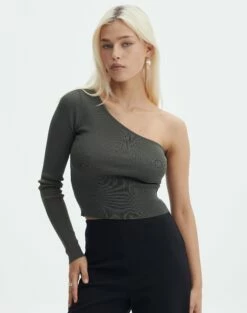 Seamless Cropped Long Sleeve -Glassons Store co odus one shoulder knit thyme out front kl94384vn 1