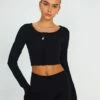 Button Up Cropped Long Sleeve Top
