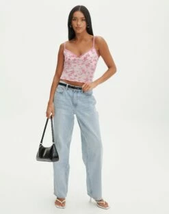 Floral Print Mesh Lettuce Trim Cropped Cami -Glassons Store co sabrina burnout mesh cami baby doll burnout full tv54660rbo