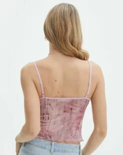 Print Mesh Lettuce Trim Cropped Cami -Glassons Store co sabrina mesh cami baby doll script back tv54660rprt