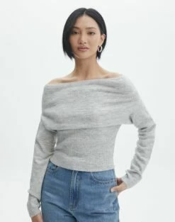 Off The Shoulder Bardot Knit Top 27 Off The Shoulder Bardot Knit Top -Glassons Store co skylar off shoulder relaxed knit grey marle front kl110792knt