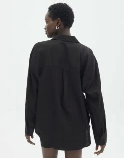 Long Sleeve Linen Blend Shirt -Glassons Store co t dallas linen shirt black back bl118882tlv