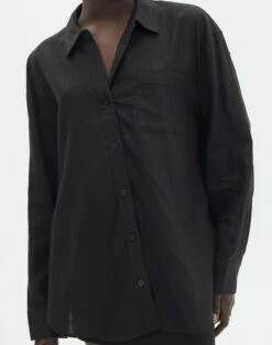 Long Sleeve Linen Blend Shirt -Glassons Store co t dallas linen shirt black imageback bl118882tlv